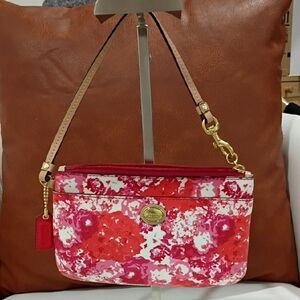 Coach Red and Pink Floral Wristlet